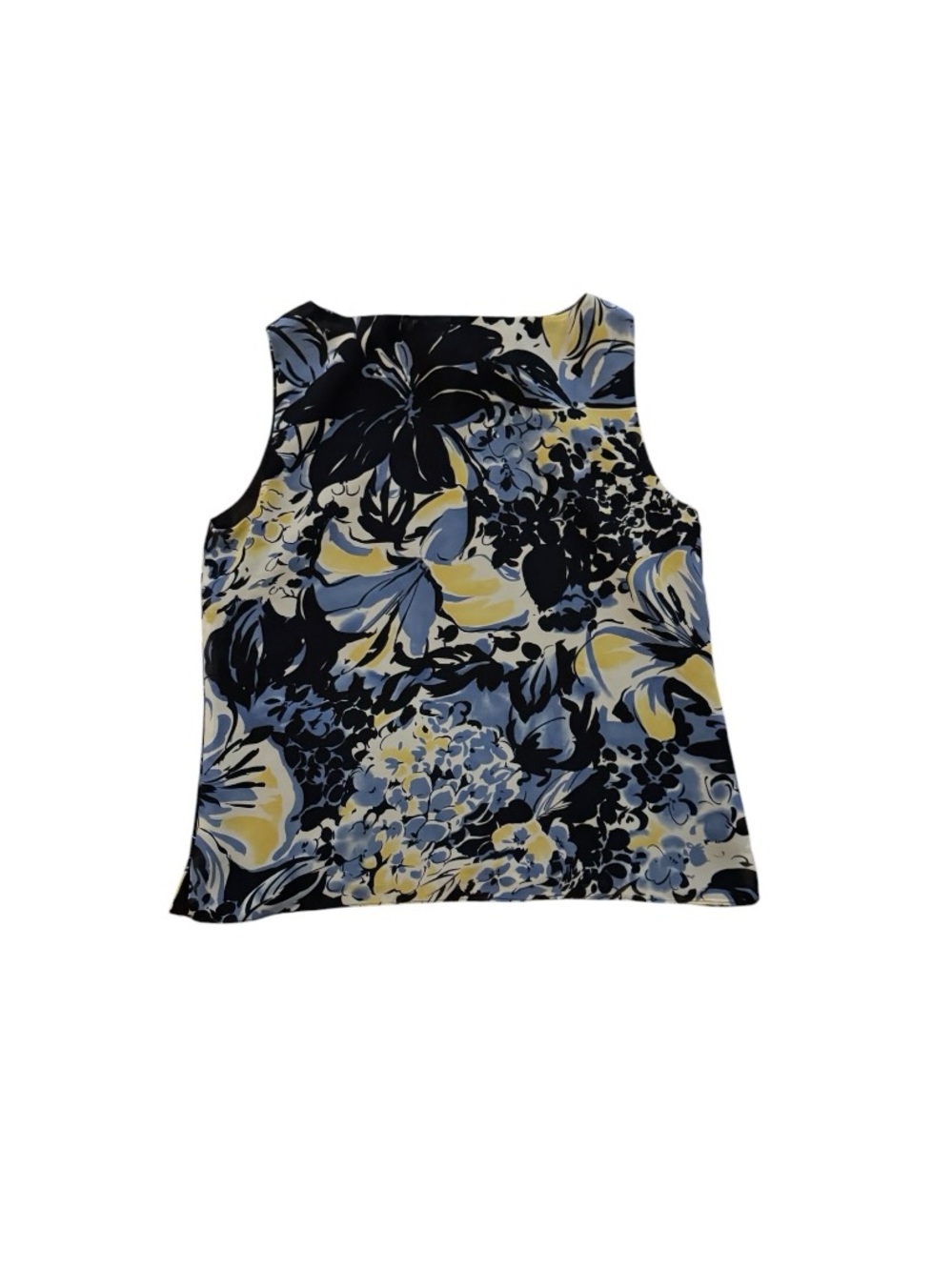 Kasper Navy, Blue & Yellow Floral Tie-Neck Shell Top - Picture 2 of 5